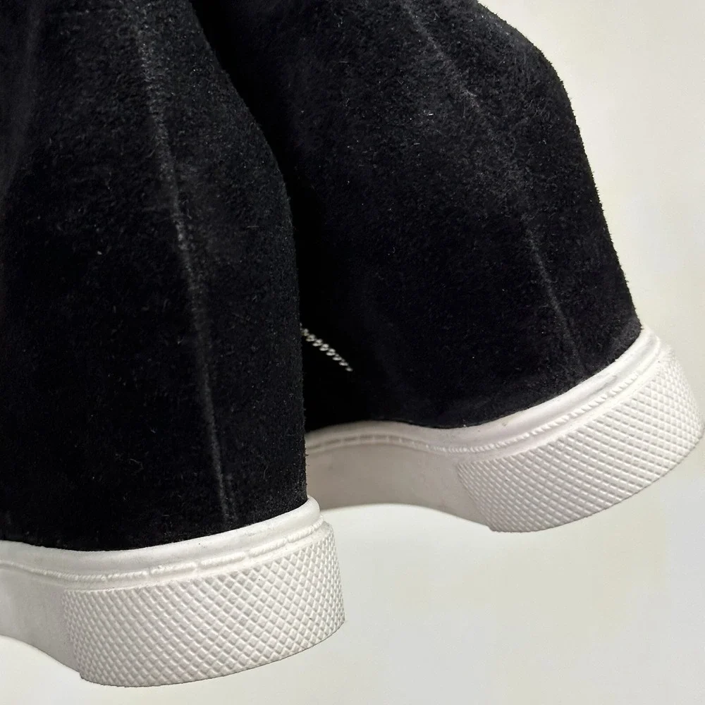 New Steve Madden Saidi‎ Zip Up Boots Women 9.5 Black Suede Platform Shoes Wedge